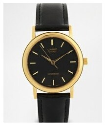 CASIO | Casio Gold Detail Black Leather Strap Watch MTP1095Q-1A - Black(アナログ腕時計)