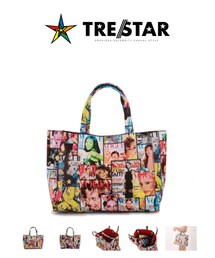 trestar |  TRE☆STARの特徴でもある星のスタッズが表一面に施されており、 ファッション性と実用性を兼ね備えたオリジナルトートバッグ☆☆☆ 小振りサイズですがマチが広く500mlペットボトルも縦に入り、さらに長財布やポーチなどを入れても余裕がある程のサイズ感になっております。　 ちょっとしたお出かけからサブバッグにも、毎日ご使用頂ける使いやすさNo.1のアイテムです！ (トートバッグ)