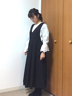 「袖ボリューム」｜「アイテム（ジャンパースカート）」を使った、gakijirooo***さん（レディース・153cm）の春コーディネート
