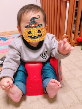 「西松屋（ニシマツヤ）のアイテム（ママ＆ベビー、グレー系）」を使った、さっこりんさん（キッズ・100cm）の秋コーディネート