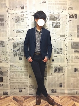 「柄シャツコーデ」｜「アイテム（ジャケット/アウター）」を使った、YOGGIさん（メンズ・170cm）の秋コーディネート