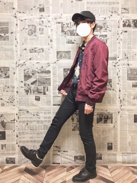 「総柄トップス」｜「アイテム（ジャケット/アウター）」を使った、YOGGIさん（メンズ・170cm）の秋コーディネート