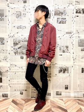 「adrer」｜「アイテム（MA-1）」を使った、YOGGIさん（メンズ・170cm）の春コーディネート