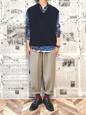 「COLE HAAN（コールハーン）のアイテム（スリッポン）」を使った、YOGGIさん（メンズ・170cm）の春コーディネート