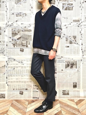 「COLE HAAN（コールハーン）のアイテム（スリッポン）」を使った、YOGGIさん（メンズ・170cm）の春コーディネート