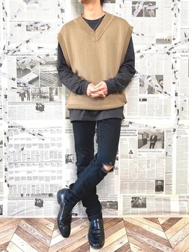 「COLE HAAN（コールハーン）のアイテム（スリッポン）」を使った、YOGGIさん（メンズ・170cm）の春コーディネート