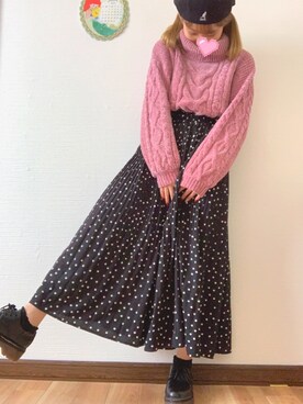 「RETRO GIRL（レトロガール）のアイテム（ニット/セーター、ピンク系）」を使った、moepiさん（レディース・157cm）の冬コーディネート