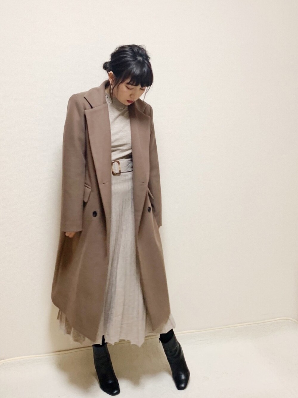 「年末WEAR感謝祭」｜「DHOLICのアイテム（チェスターコート、ブラウン系）」を使った、kaori_hi423さん（レディース・162cm）の冬コーディネートの1枚目の写真