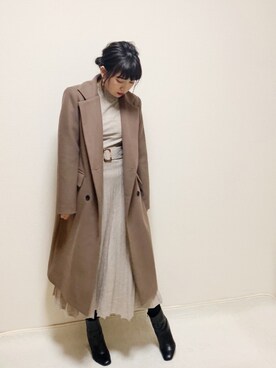 「DHOLIC（ディーホリック）のアイテム（チェスターコート）」を使った、kaori_hi423さん（レディース・162cm）の冬コーディネート