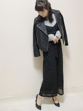 「カッコイイ女子」｜「アイテム（ライダースジャケット）」を使った、kaori_hi423さん（レディース・162cm）の冬コーディネート