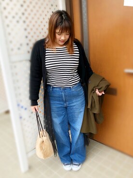 「KBF（ケイビーエフ）のWEB限定　チュール付きカーディガン（カーディガン/ボレロ）」を使った、えーたむさん（レディース・160cm）の秋コーディネート
