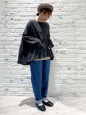 「春めきシューズ」｜「アイテム（ハンチング/ベレー帽）」を使った、かとういおりさん（レディース・153cm）の春コーディネート