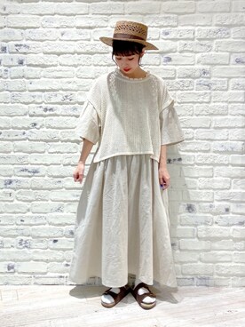 「Samansa Mos2（サマンサ モスモス）の前後着メッシュベスト（ベスト）」を使った、かとういおりさん（レディース・153cm）の夏コーディネート