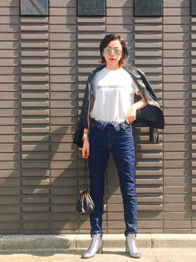 「COOTIE」｜「アイテム（ライダースジャケット）」を使った、stylist komakiさん（レディース・162cm）の春コーディネート