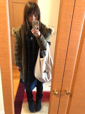 「しまむら（シマムラ）のアイテム（モッズコート）」を使った、erikaさん（レディース・155cm）の冬コーディネート
