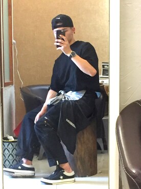 「アイテム（マウンテンパーカー、シルバー系）」を使った、蒸 気 波さん（メンズ・172cm）の秋コーディネート