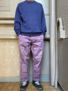 Supreme のパンツ（パープル系）を使った人気ファッション