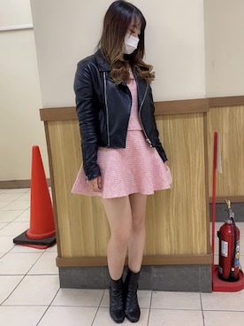 「dazzlin（ダズリン）のアイテム（ライダースジャケット）」を使った、Rionaさん（レディース・151cm）の秋コーディネート