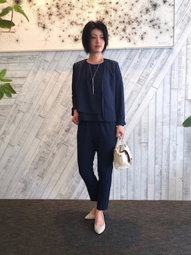 「二次会」｜「アイテム（ノーカラージャケット）」を使った、Cobaさん（レディース・168cm）の春コーディネート