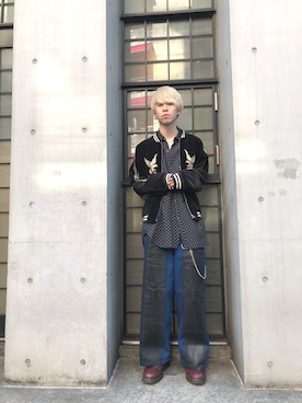 「ワイドシルエット」｜「アイテム（その他アウター）」を使った、新井航  OCEAN TOKYOさん（メンズ・177cm）の春コーディネート