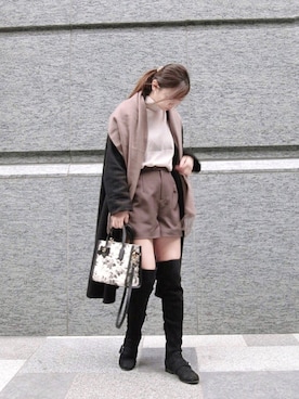 「シック」｜「アイテム（ノーカラーコート）」を使った、ｐiｐiさん（レディース・163cm）の冬コーディネート