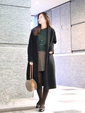 「シック」｜「アイテム（ノーカラーコート）」を使った、ｐiｐiさん（レディース・163cm）の冬コーディネート