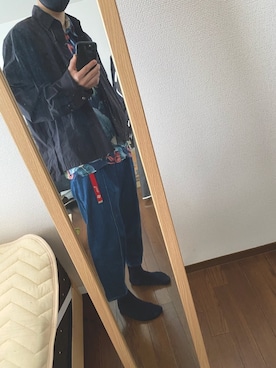 「stein（シュタイン）のアイテム（シャツ/ブラウス、ブラック系）」を使った、ぶちさん（メンズ・177cm）の夏コーディネート