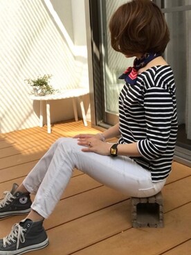 「coen（コーエン）のカラーイージースキニーパンツ（その他パンツ）」を使った、ちぃさん（レディース・158cm）の秋コーディネート