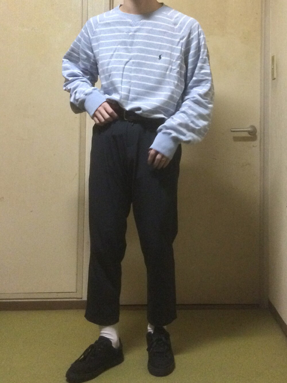 「Polo Ralph Lauren、Ralph Lauren、古着、MORGAN HOMME、fashion、outfit、おしゃれさんと繋がりたい」｜「古着のアイテム（スウェット、ブルー系）」を使った、Taka→さん（メンズ・165cm）の秋コーディネートの1枚目の写真