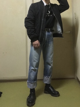 「80s」｜「アイテム（MA-1）」を使った、Taka→さん（メンズ・165cm）の冬コーディネート