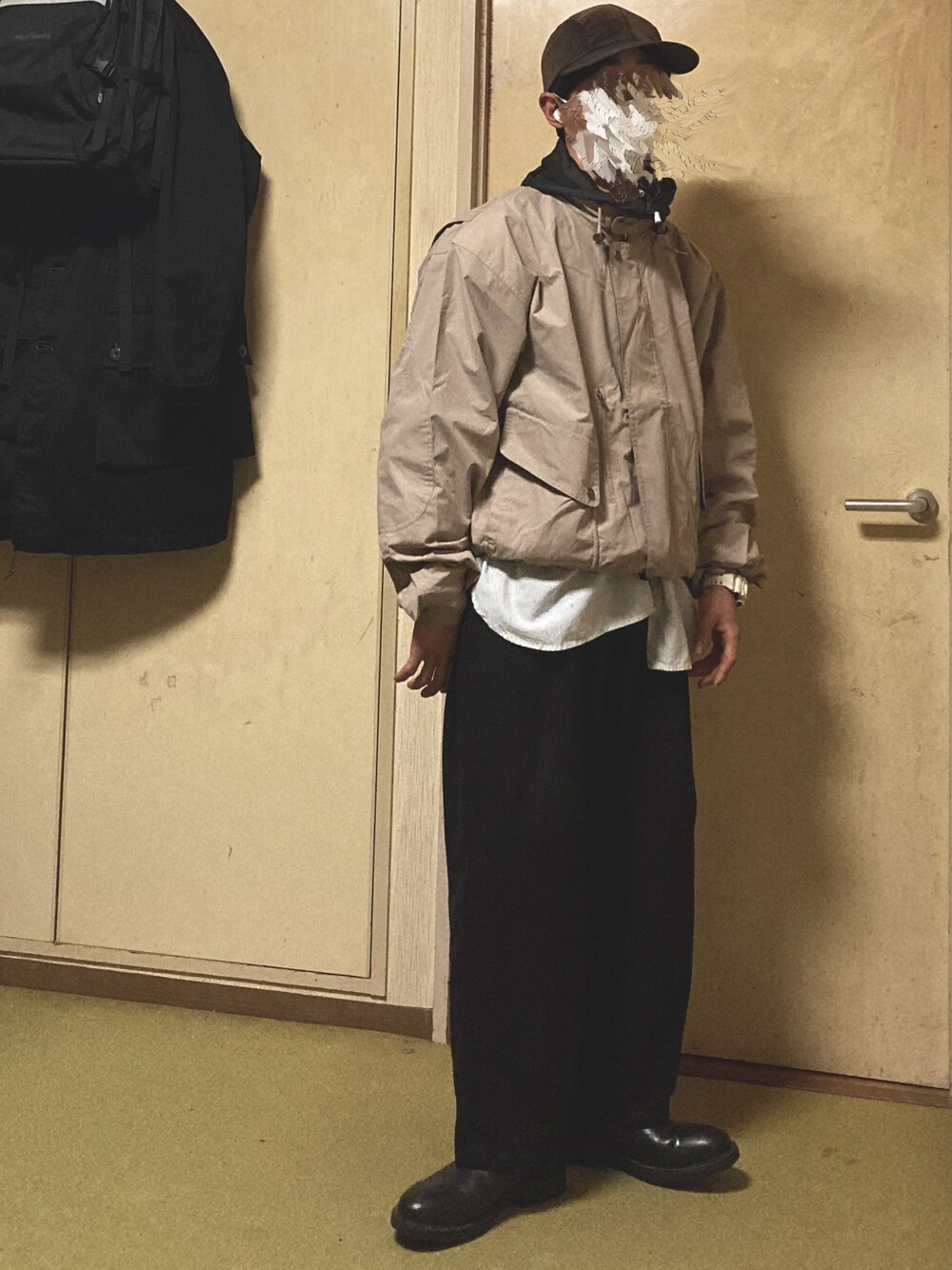 「diaspora skateboards、vintage、ストライプ、古着、outfit、ootd、vintage style、used、マウンテン」｜「VINTAGEのアイテム（ジャケット/アウター、ベージュ系）」を使った、Taka→さん（メンズ・165cm）の冬コーディネートの1枚目の写真