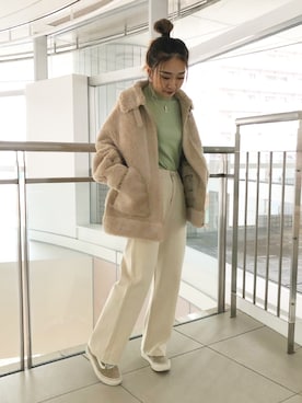 「ピスタチオ」｜「アイテム（ライダースジャケット）」を使った、sonaさん（レディース・159cm）の冬コーディネート