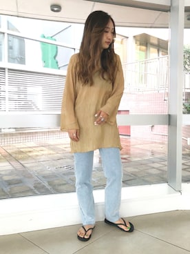 「アイテム（トップス、ベージュ系）」を使った、sonaさん（レディース・159cm）の夏コーディネート