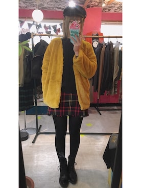 「ファーコート」｜「アイテム（キャスケット）」を使った、toyさん（レディース・164cm）の秋コーディネート