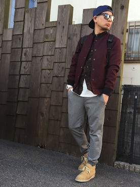 「デザートブーツ」｜「アイテム（ブルゾン）」を使った、yossyさん（メンズ・174cm）の春コーディネート
