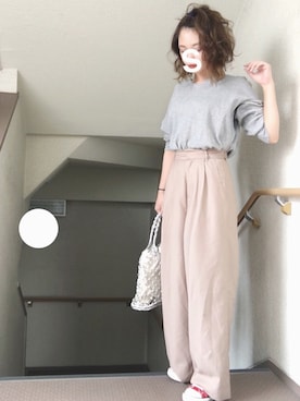 「Casselini（キャセリーニ）の【Casselini(キャセリーニ)】メタリックネットトートバッグ（トートバッグ）」を使った、skyさん（レディース・153cm）の春コーディネート