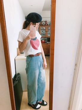 「Tシャツ×デニム」｜「アイテム（ハンチング/ベレー帽）」を使った、Dさん（レディース・155cm）の夏コーディネート