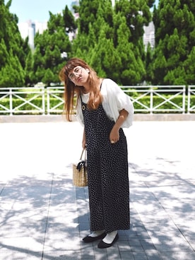 「バルーン袖」｜「アイテム（オールインワン・サロペット）」を使った、Dさん（レディース・155cm）の夏コーディネート