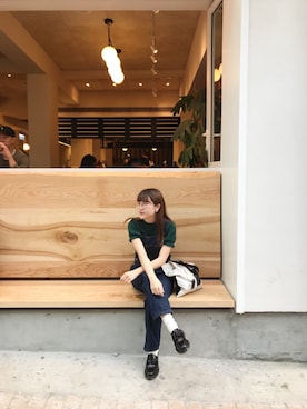 「リブT」｜「アイテム（サロペット/オーバーオール）」を使った、Dさん（レディース・155cm）の冬コーディネート