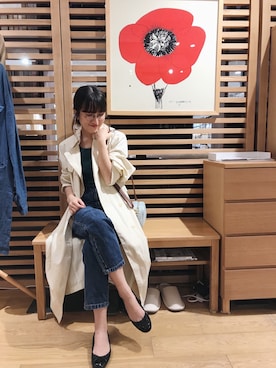 「リブT」｜「アイテム（トレンチコート）」を使った、Dさん（レディース・155cm）の冬コーディネート
