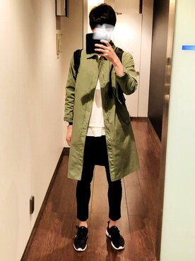 「ＧＷ」｜「アイテム（ステンカラーコート）」を使った、けんしさん（メンズ・186cm）の春コーディネート