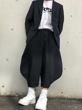 「BLACK COMME des GARCONS（ブラックコムデギャルソン）のアイテム（スラックス）」を使った、いわおさん（メンズ・170cm）の秋コーディネート