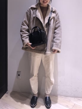 「LEPSIM（レプシィム）のアイテム（ムートンコート）」を使った、やまゆかさん（レディース・161cm）の冬コーディネート
