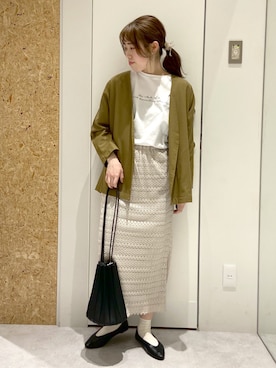 「レーススカート」｜「アイテム（ノーカラージャケット）」を使った、やまゆかさん（レディース・161cm）の春コーディネート