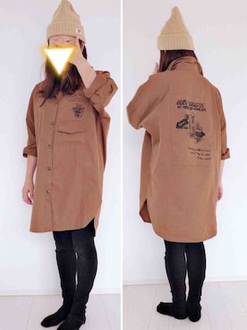 「秋のブラウンスタイル」｜「アイテム（シャツワンピース）」を使った、minaton☺︎さん（レディース・157cm）の秋コーディネート