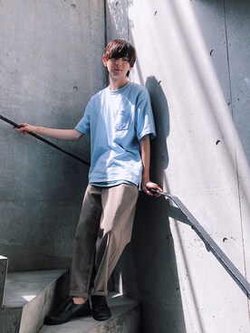 「ビッグシャツ」｜「アイテム（スリッポン）」を使った、ゆーたまるさん（メンズ・175cm）の秋コーディネート