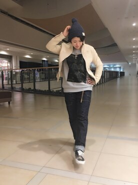 「TYPE BLUE（タイプブルー）のアイテム（パンツ）」を使った、Yasさん（レディース・156cm）の冬コーディネート