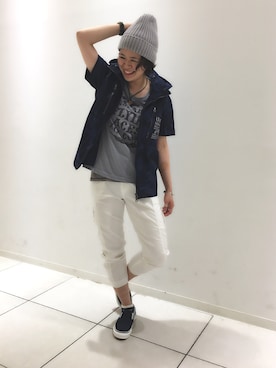 「アイテム（スリッポン、ブルー系）」を使った、Yasさん（レディース・156cm）の春コーディネート