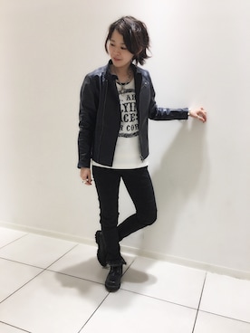 「ボーイッシュ」｜「アイテム（ライダースジャケット）」を使った、Yasさん（レディース・156cm）の夏コーディネート