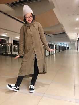 「ロングジャケット」｜「アイテム（ニットキャップ/ビーニー）」を使った、Yasさん（レディース・156cm）の秋コーディネート
